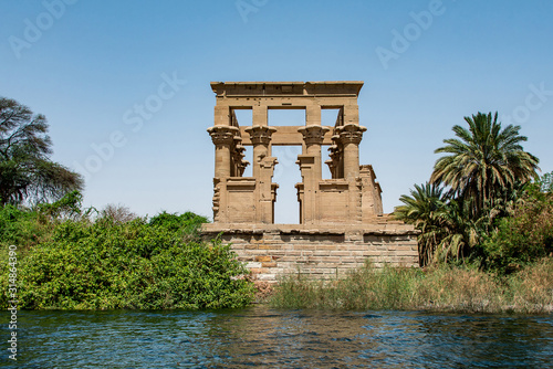 The temple of Isis from Philae at its current location on Agilkia Island in Lake Nasser, Egypt.