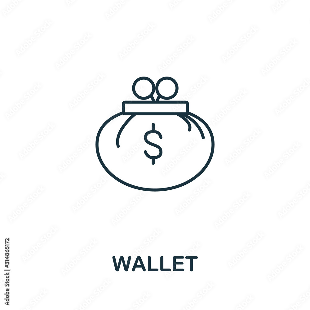 Wallet icon. Line style symbol from shopping icon collection. Wallet creative element for logo, infographic, ux and ui Wallet icon. Line style symbol from shopping icon collection. Wallet creative element for logo, infographic, ux and ui