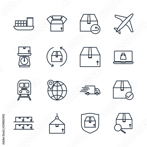 Set Delivery, shipping icon template color editable. logistics pack symbol vector sign isolated on white background illustration for graphic and web design.