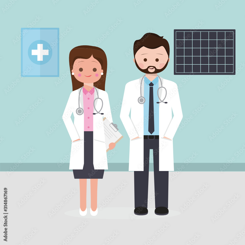 Doctors man and woman illustration set Doctors man and woman illustration set