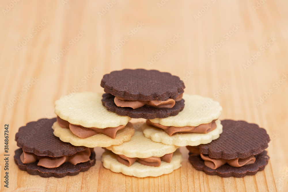 two colors sandwich biscuits, brown and white two colors sandwich biscuits, brown and white