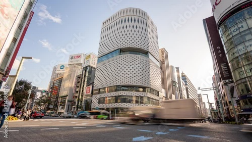 Ginza, Tokyo, Japan- November 6, 2019: 4K time lapse video of Pedestrians tourists and shoppers walking on Ginza street at Ginza district, famous for its shopping