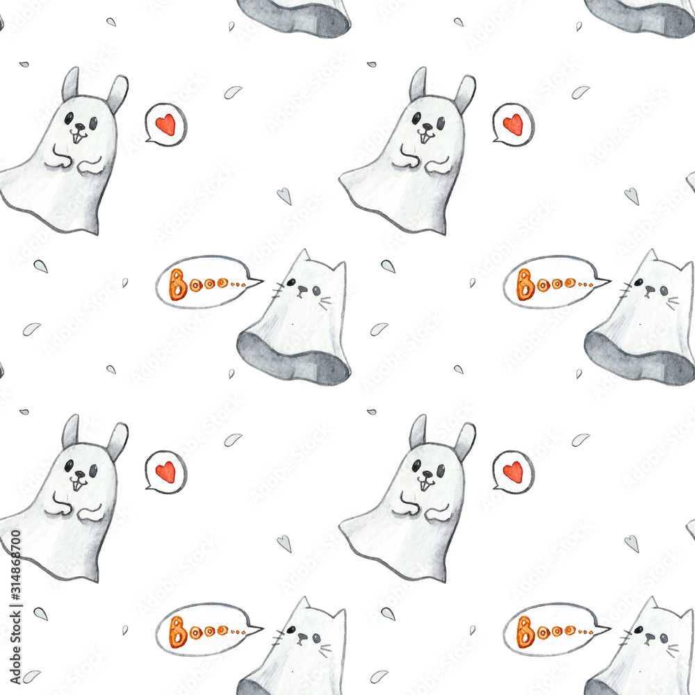 Fototapeta premium Watercolor ghost. Hand painted Halloween illustration isolated on white background. Magic characters for design, print, background, poster, postcard.