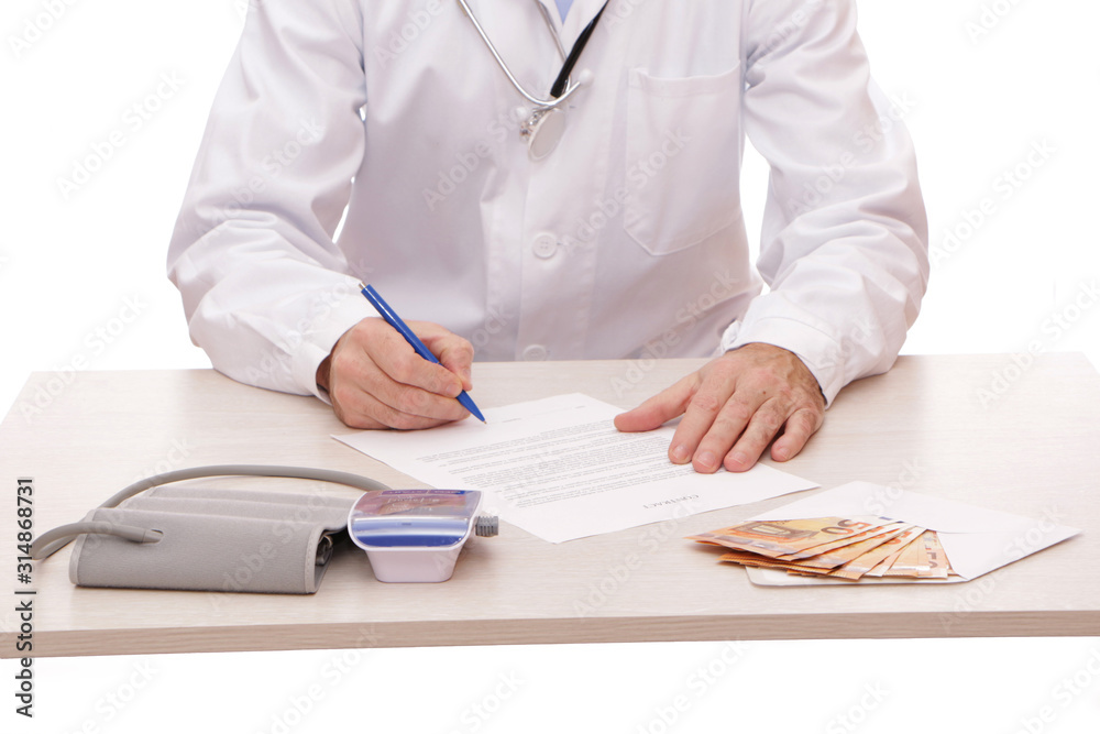 The doctor signs a contract with the patient. The doctor signs a contract with the patient.