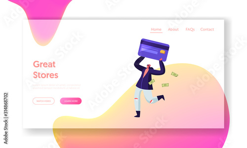 Total Sale and Festive Discount Website Landing Page. Tiny Female Character Holding Huge Credit Card with Money Bills around. Shopping Recreation Web Page Banner. Cartoon Flat Vector Illustration