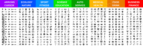 Big set icons by category: arrows, ecology, sport, science, auto, medical, food & drink, business, and many more for any cases of life using – vector