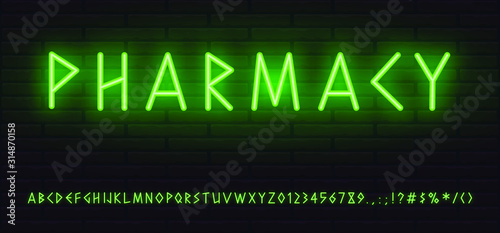 green neon font greek style. letters, numerals, signs, symbols and icons for advertising and web design