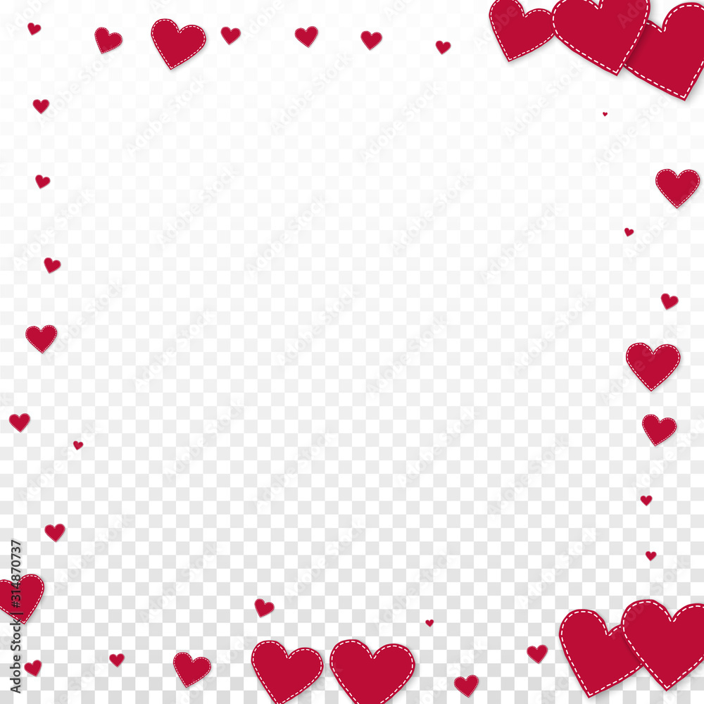 Red heart love confettis. Valentine's day frame ov
