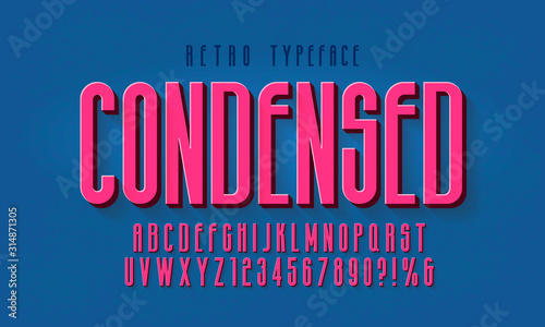 Retro style condensed typeface, vintage alphabet vector illustration