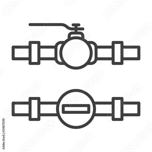 Double minimalistic icon of water meter and tap. Isolated vector on a white background