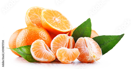 Composition with tangerines isolated on white background