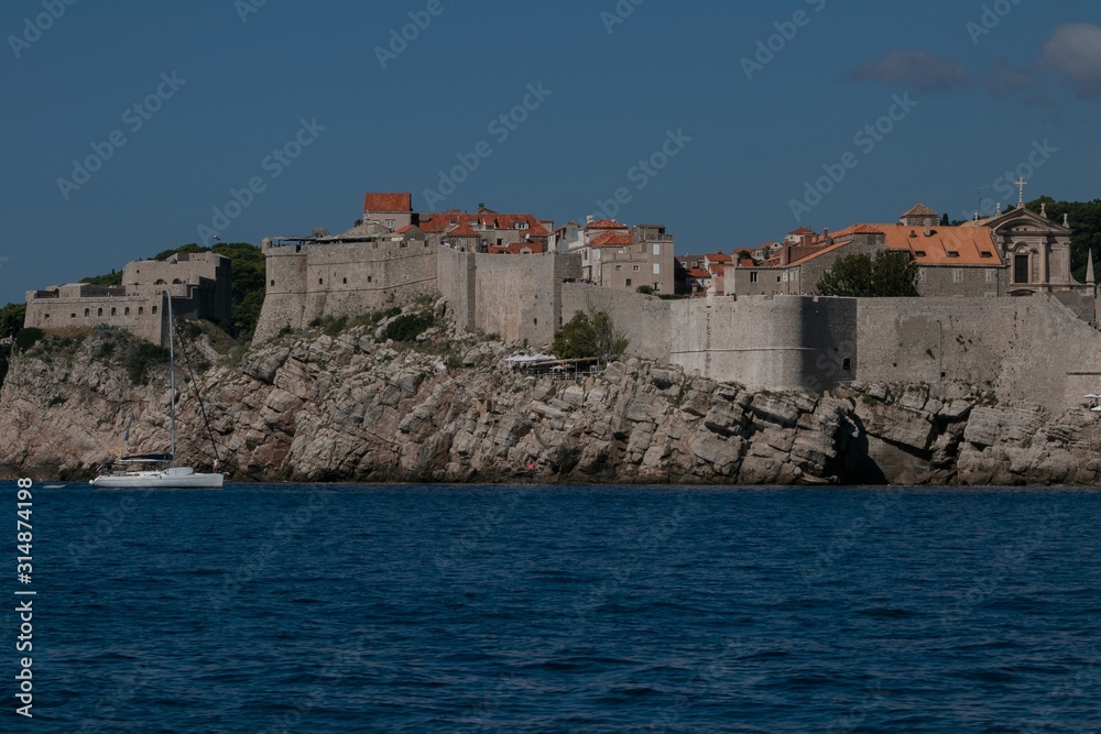 beautiful view to the ancient city wall of Dubrovnik
