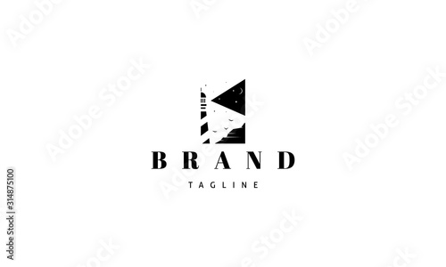 Photography Vector logo on which an abstract image of a lighthouse with a ray of light