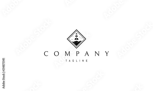 Vector logo on which an abstract image of a lighthouse in a rhombus.