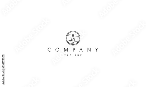 Vector logo on which an abstract image of a lighthouse in the center of the circle.