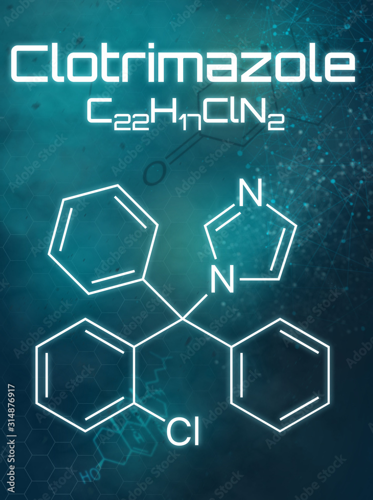 Chemical formula of Clotrimazole on a futuristic background Stock ...