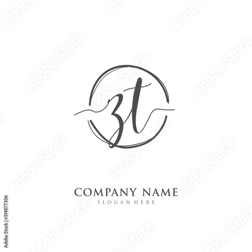 Handwritten initial letter Z T ZT for identity and logo. Vector logo template with handwriting and signature style.