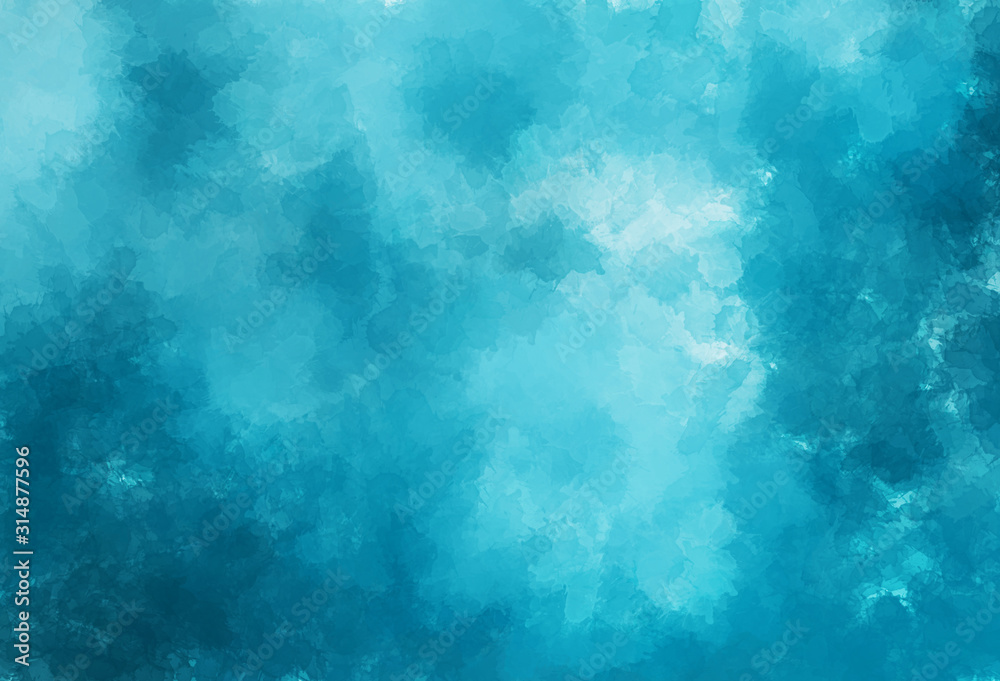 Blue gradient watercolor background Artistic painting background.  Chaotic watercolor stains of paint in cyan and blue tones. Bright pattern. 