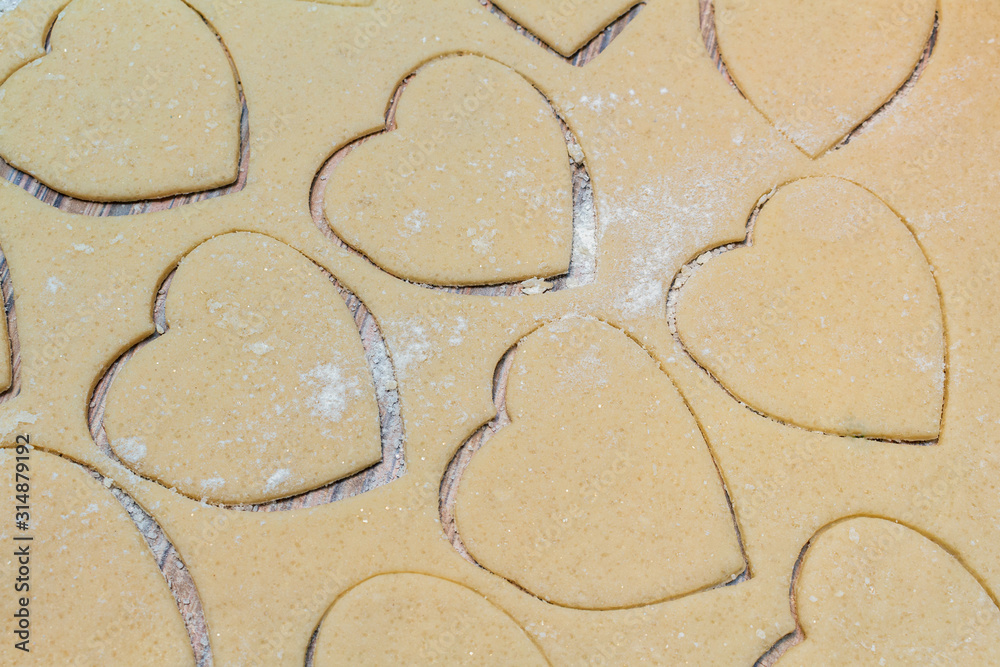 Hearts shape cookies cooking process. Valentines day gift preparation dating. Hearts shape cookies cooking process. Valentines day gift preparation dating.