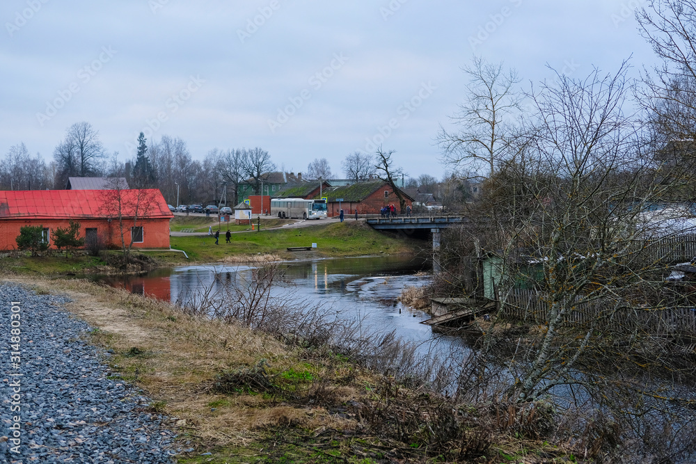 Staraya Ladoga, Russia - January, 3, 2020: landscape with the image of Staraya Ladoga Russia Staraya Ladoga, Russia - January, 3, 2020: landscape with the image of Staraya Ladoga Russia
