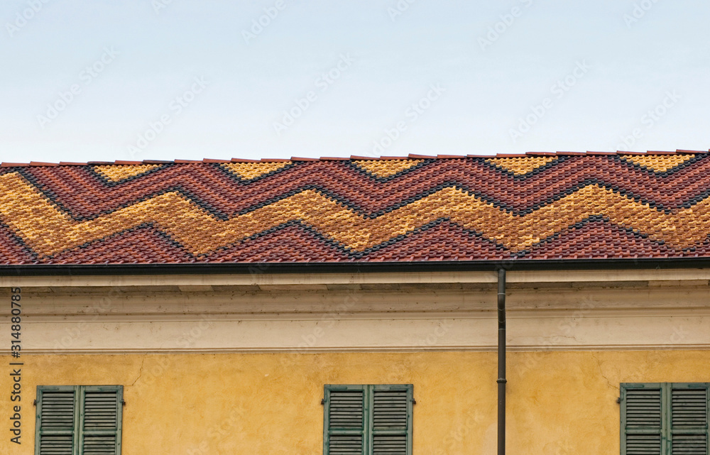 brick tile roof with geometric pattern brick tile roof with geometric pattern