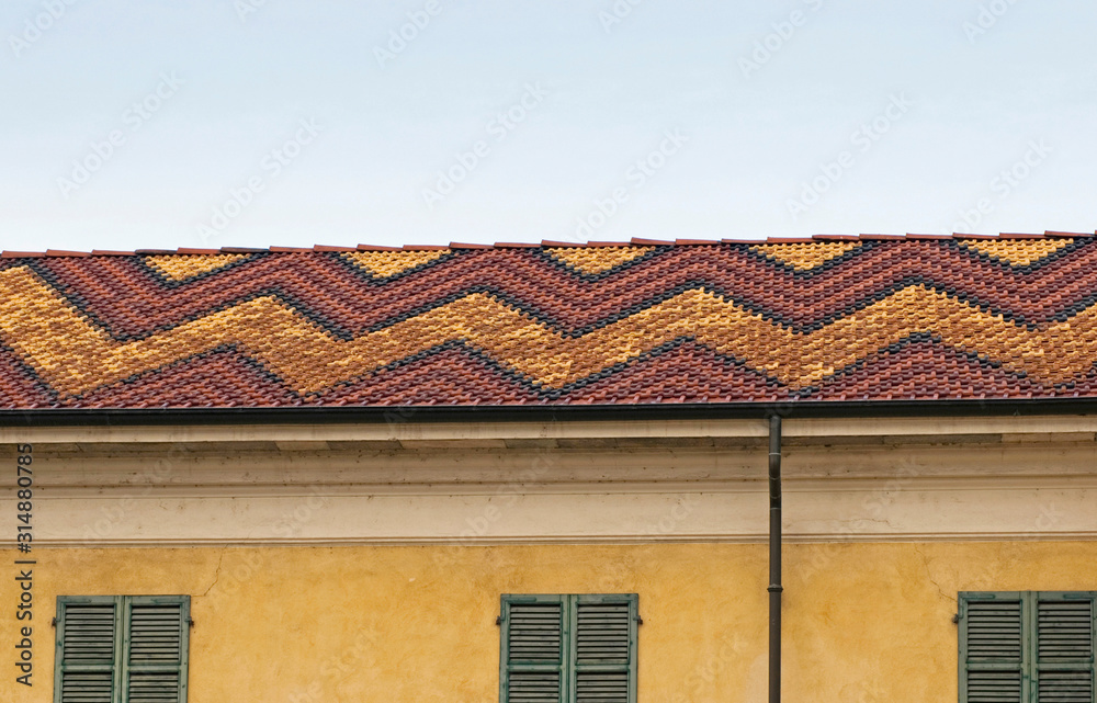 brick tile roof with geometric pattern 