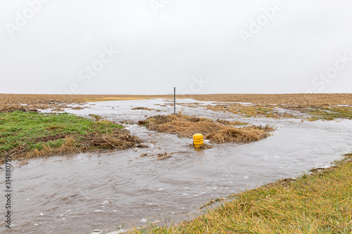 Obraz na plátně January storms with heavy rain caused flash flooding in Illinois farm field, ove