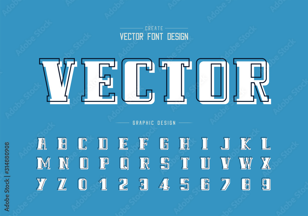 Line font with white shadow and bold alphabet vector, Script and number design Line font with white shadow and bold alphabet vector, Script and number design
