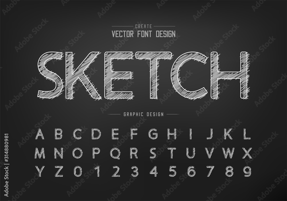 Chalk font and alphabet vector, Hand draw design typeface and number