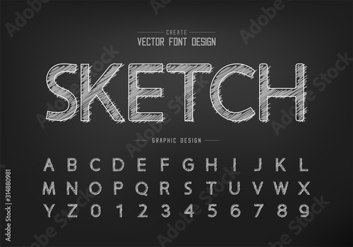 Chalk font and alphabet vector, Hand draw design typeface and number