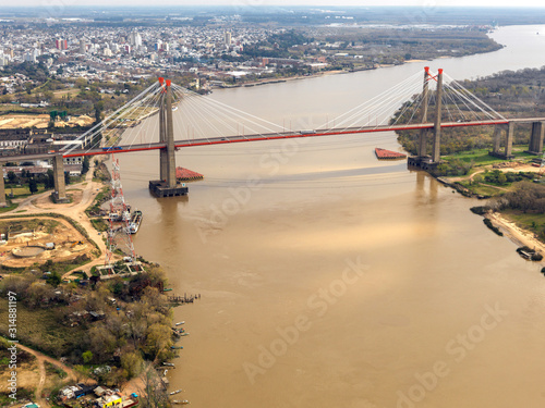 The Zarate Brazo Largo Bridges are two cable-stayed road and railway bridges in Argentina, crossing the Parana River between the cities of Zarate, Buenos Aires, and Brazo Largo, Entre Rios. photo