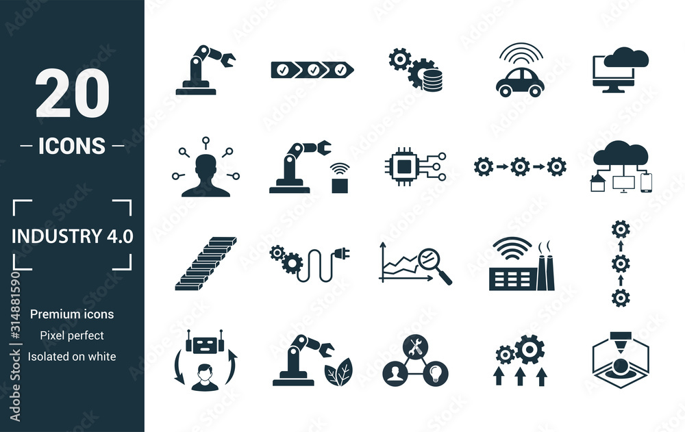 Industry 4.0 icon set. Include creative elements automation, data ...