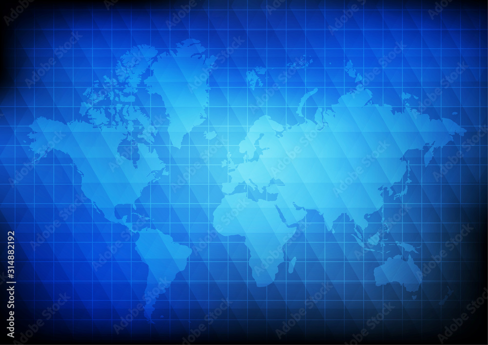 Vector : world map with abstract triangles on blue background Vector : world map with abstract triangles on blue background