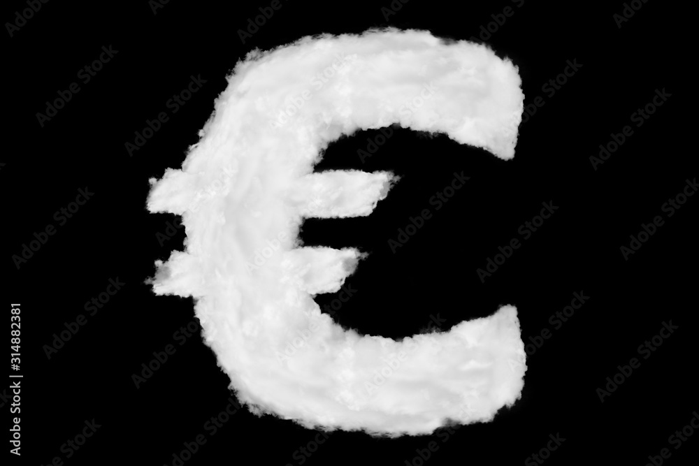 Euro currency sign element made of clouds on black