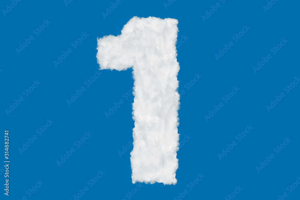 Number 1 font shape element made of clouds on blue Number 1 font shape element made of clouds on blue