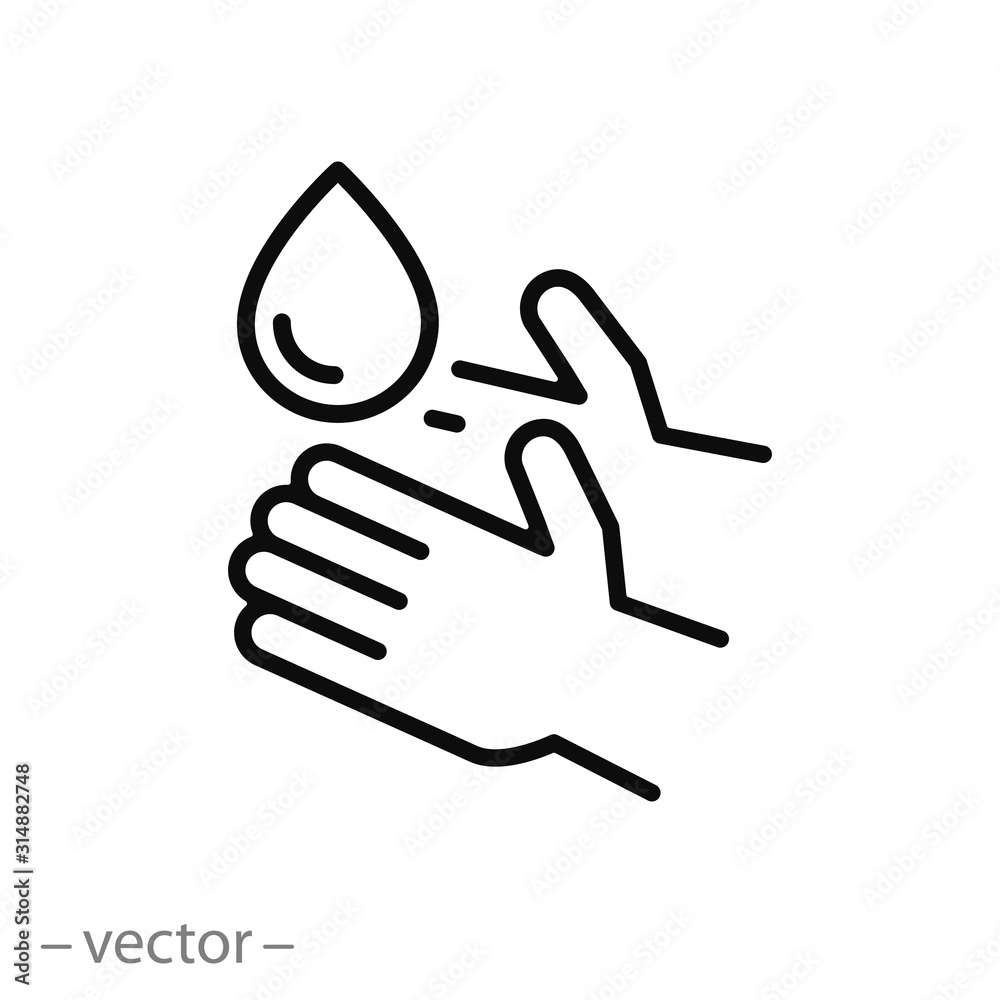 hand gel icon, wash hands, hygiene logo, thin line web symbol on white background - editable stroke vector illustration eps10 hand gel icon, wash hands, hygiene logo, thin line web symbol on white background - editable stroke vector illustration eps10