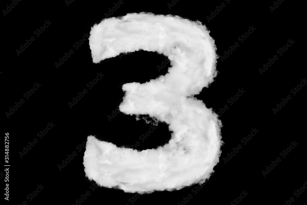 Number 3 font shape element made of cloud on black