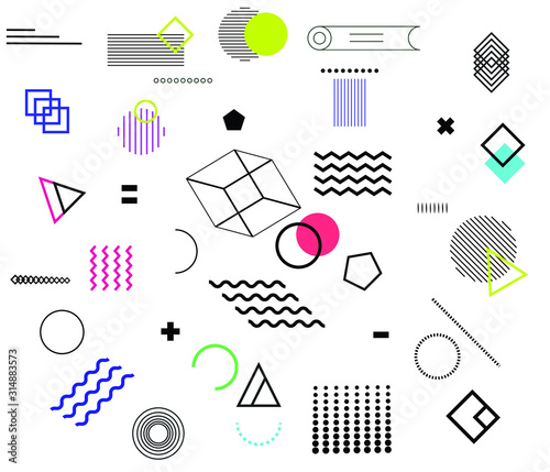 geometric design elements set.Memphis design Vector abstract geometric line graphic shapes, modern hipster circle triangle template colorful illustration 