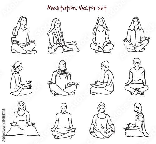 silhouettes of meditating people - set for design
