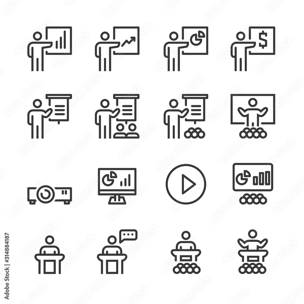 Business Training Icons , Symbol Perfect Design Simple Set For Using In Web Site Infographics Logo Report , Line Icon Vector Illustration 