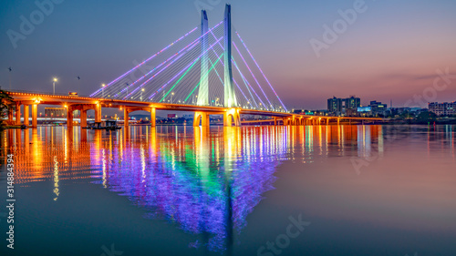 Night view of Hesheng bridge, Huizhou, China