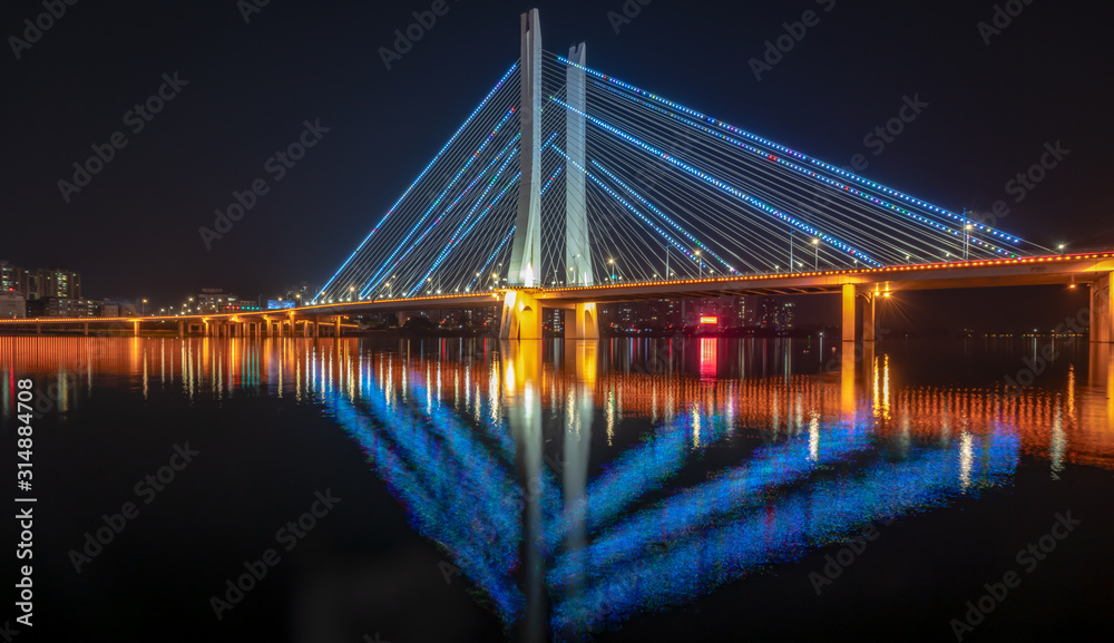 Night view of Hesheng bridge, Huizhou, China