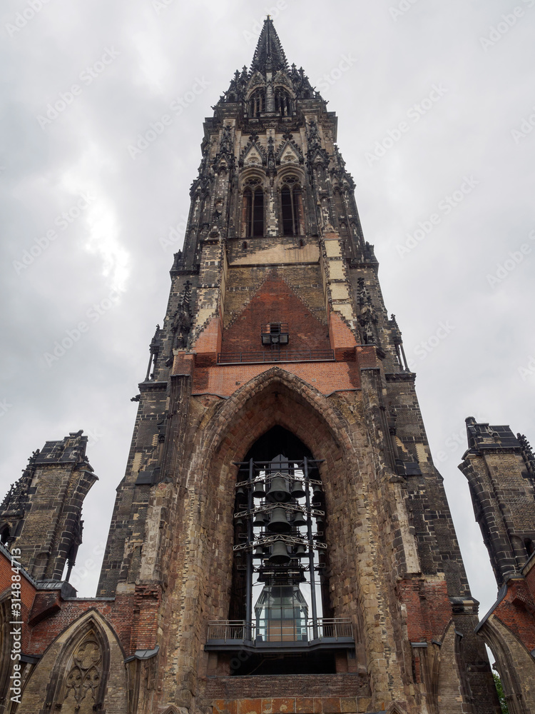 Front side of St. Nikolai church, Hamburg, Germany