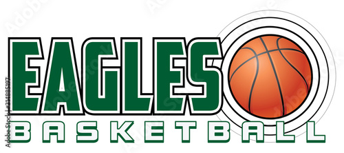 Eagles Basketball Design is a sports design template that includes graphic text and a flying ball. Great for advertising and promotion such as t-shirts for teams or schools.