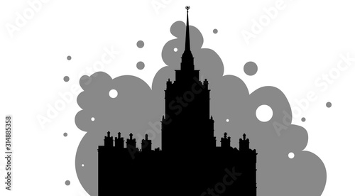 Silhouette stylization in black and white version of the famous residential building on Kotelnicheskaya embankment in Moscow