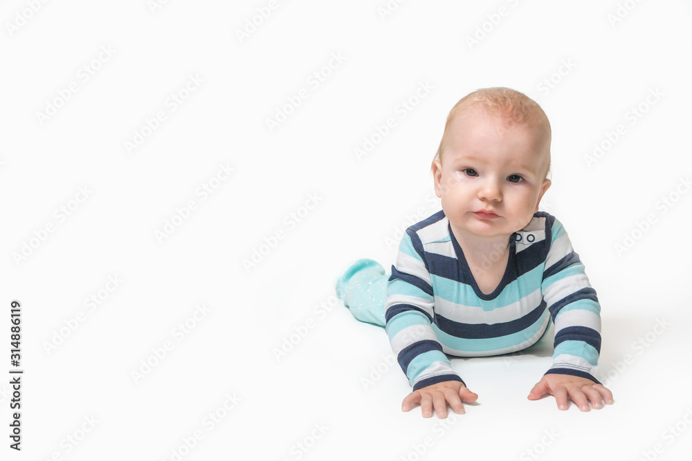 Cool baby boy is lying on white background Cool baby boy is lying on white background