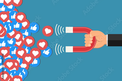 hand holding attracting magnet flat design vector
