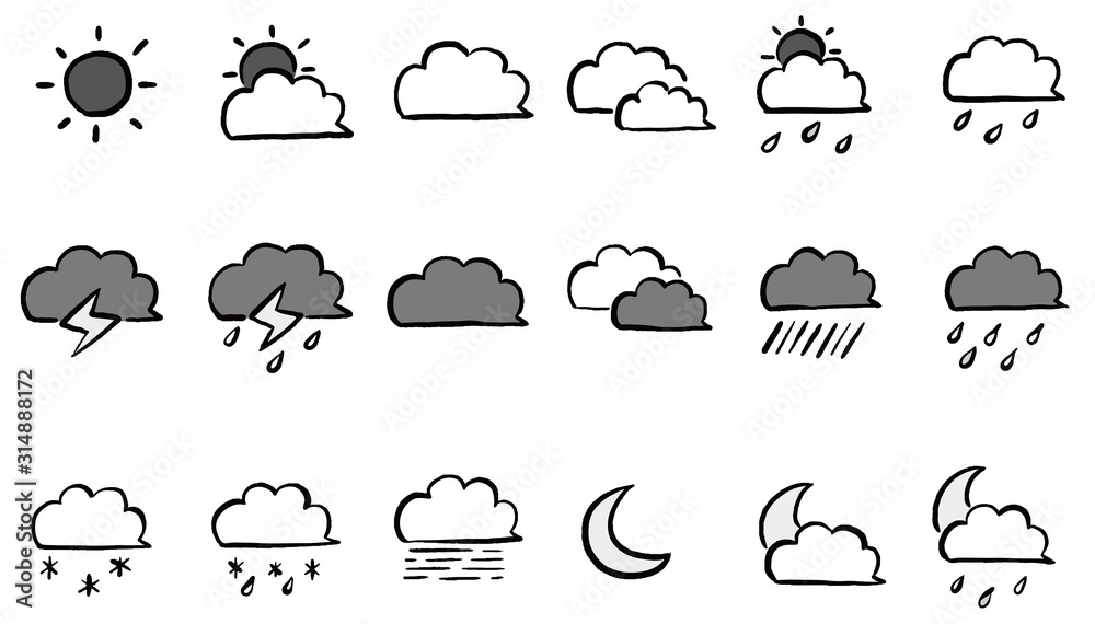 Hand drawn weather icon set (black and white) Hand drawn weather icon set (black and white)