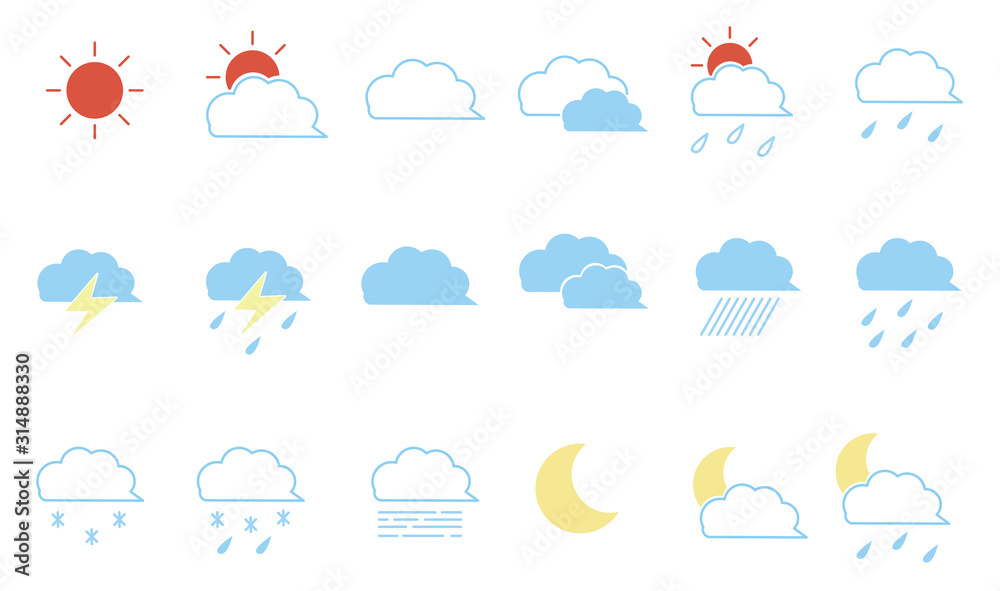 Set of hand drawn weather icons (colorful) - obrazy, fototapety, plakaty 