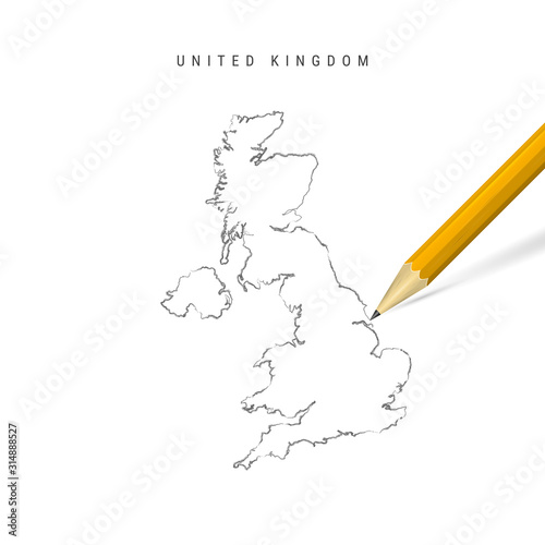 United Kingdom freehand sketch outline vector map isolated on white background
